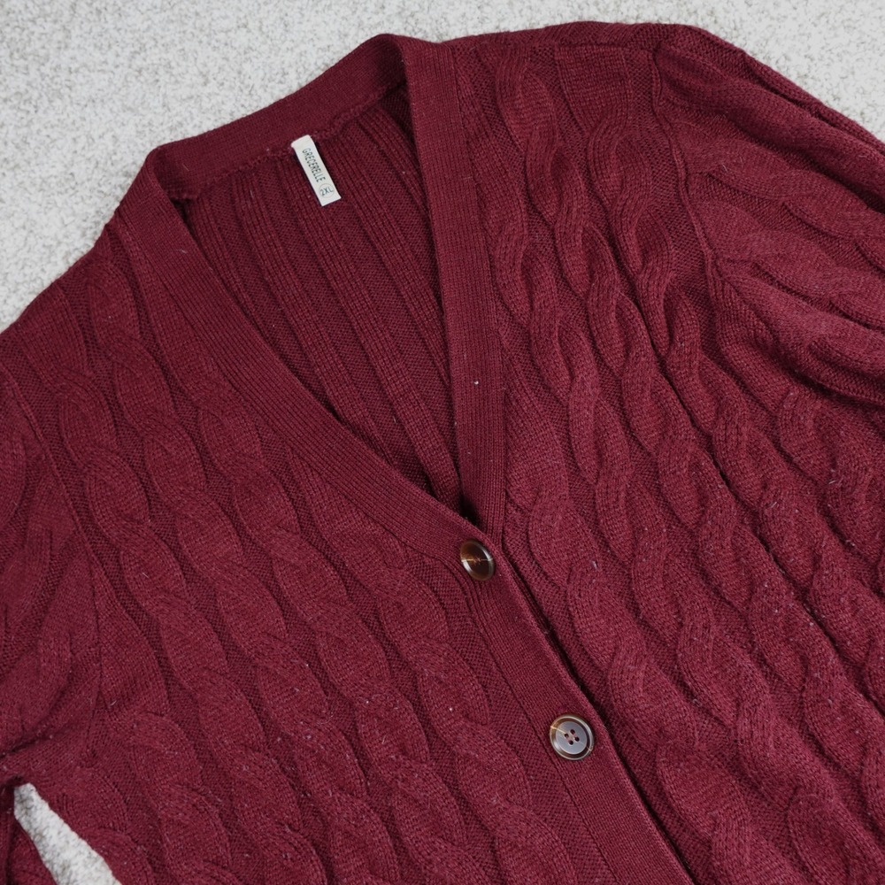 GRECERELLE Burgundy Cable Knit Cardigan Sweater Womens 2XL V-Neck Button Front